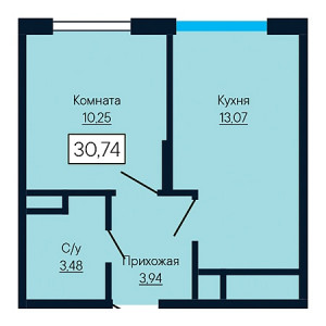 1 комнатная 30.74м²