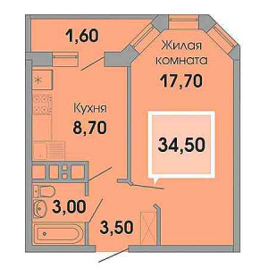 1 комнатная 33.5м²