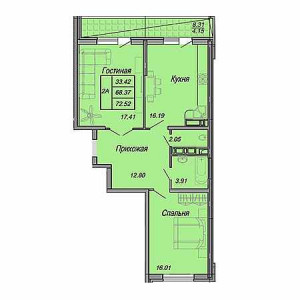 2 комнатная 72.52м²