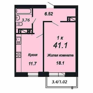 1 комнатная 41.1м²