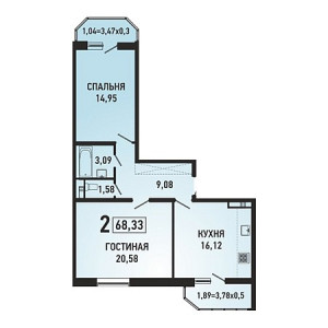 2 комнатная 68.33м²