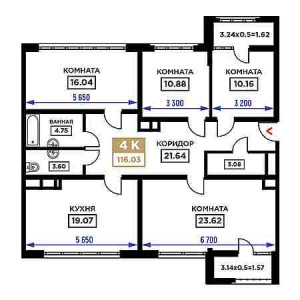 4+ комнат 116.03м²