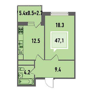 1 комнатная 47.1м²