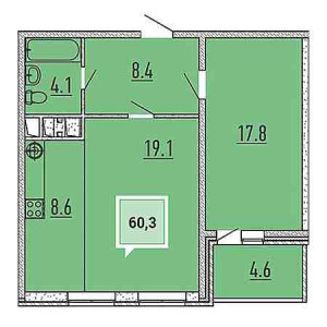 1 комнатная 60.3м²