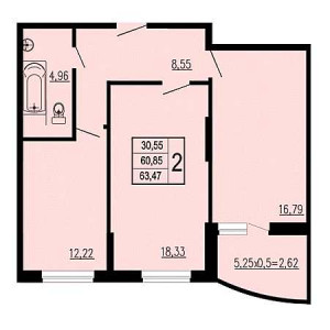 2 комнатная 63.47м²