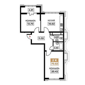 2 комнатная 70.52м²