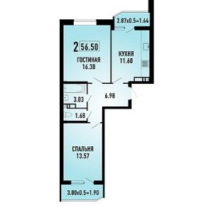 2 комнатная 56.5м²