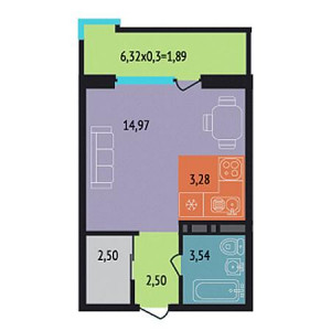 Студия 28.68м²