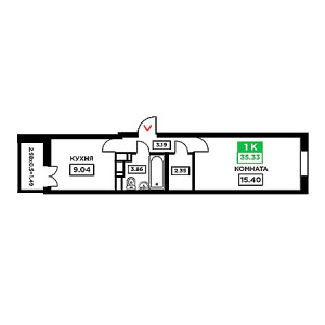 1 комнатная 35.33м²