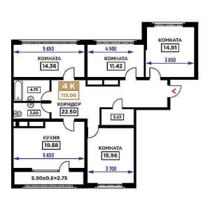 4+ комнат 113.06м²