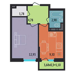 1 комнатная 32.8м²