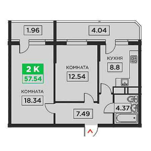 2 комнатная 57.54м²