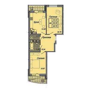 2 комнатная 68.79м²