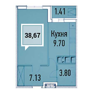 1 комнатная 38.67м²