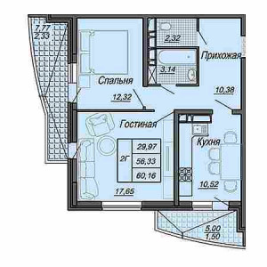 2 комнатная 60.16м²