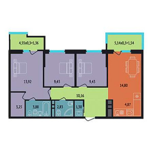 3 комнатная 76.85м²