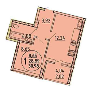 1 комнатная 30.98м²