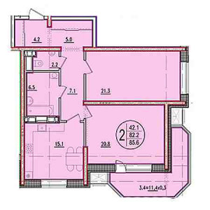 2 комнатная 85.6м²