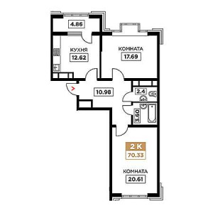 2 комнатная 70.33м²