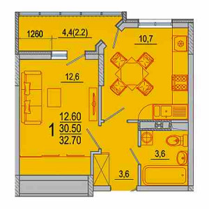 1 комнатная 32.7м²