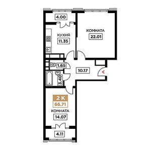 2 комнатная 66.71м²