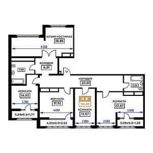 4+ комнат 141.42м²