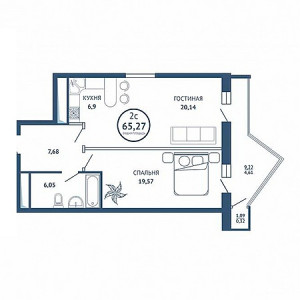 2 комнатная 65.27м²