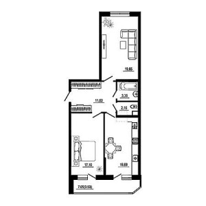 2 комнатная 74.33м²