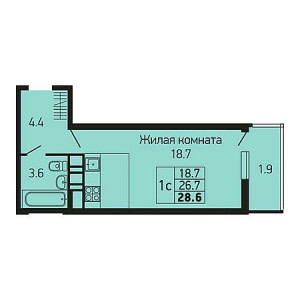 Студия 28.6м²