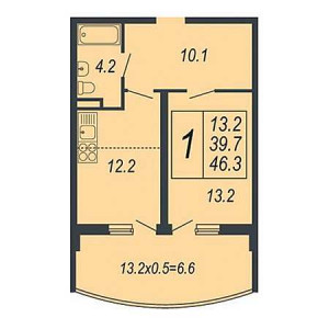 1 комнатная 46.3м²