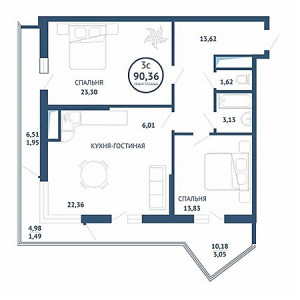 3 комнатная 90.36м²