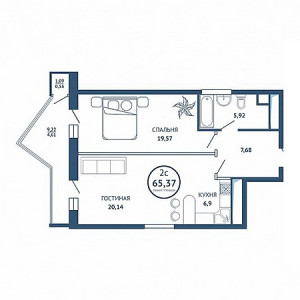 2 комнатная 65.37м²