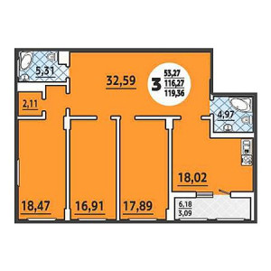 3 комнатная 119.36м²