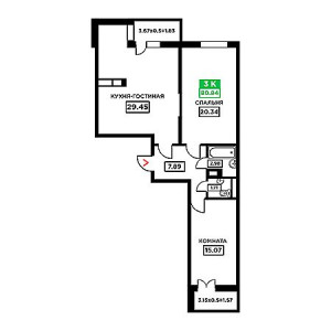 3 комнатная 80.84м²