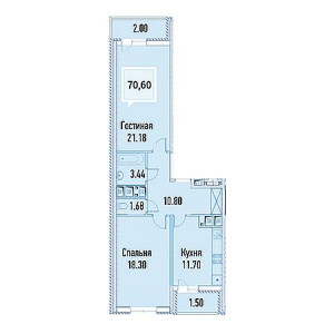 2 комнатная 70.6м²