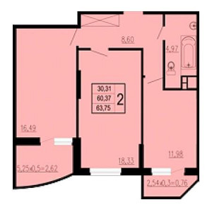 2 комнатная 63.75м²