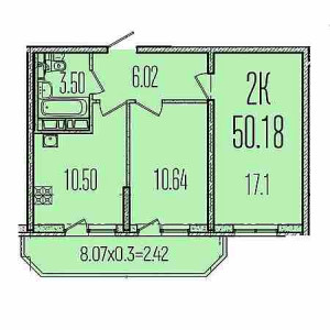 2 комнатная 50.18м²