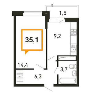 1 комнатная 35.1м²