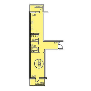 1 комнатная 47.65м²