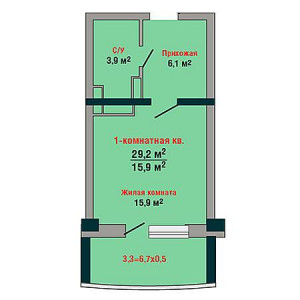 1 комнатная 29.2м²