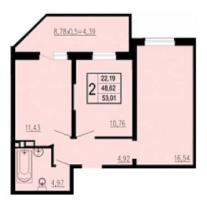 2 комнатная 53.01м²