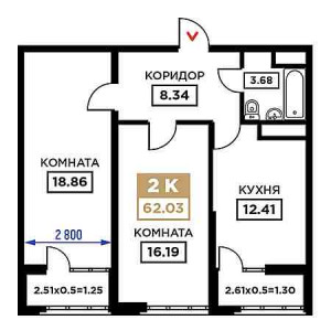 2 комнатная 62.03м²