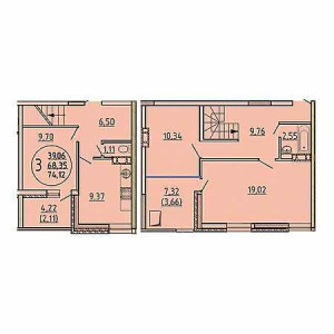 3 комнатная 74.12м²