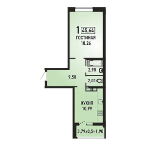 1 комнатная 45.64м²