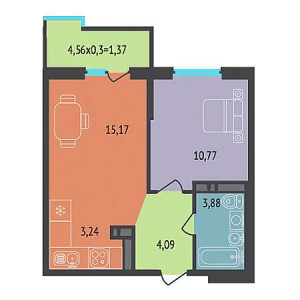 1 комнатная 38.52м²