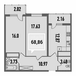 2 комнатная 68.86м²