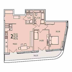 2 комнатная 99.76м²