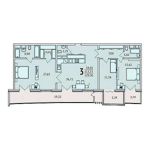 3 комнатная 129.3м²