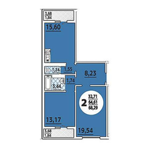 2 комнатная 68.29м²