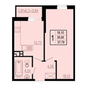 1 комнатная 37.79м²